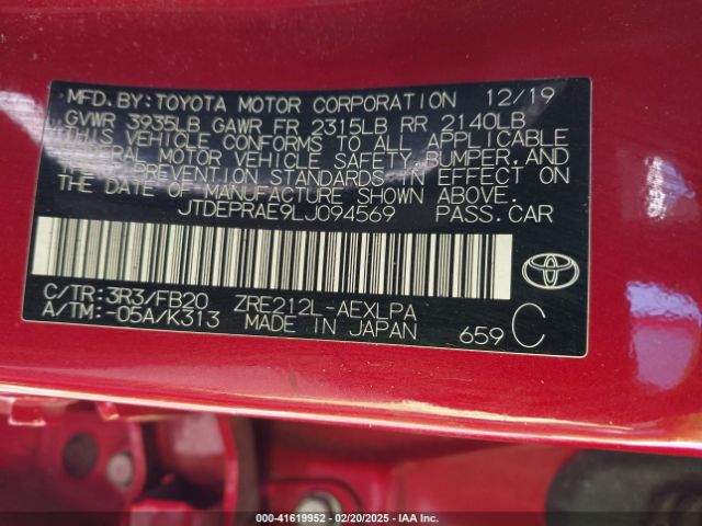 JTDEPRAE9LJ094569 Toyota COROLLA LE