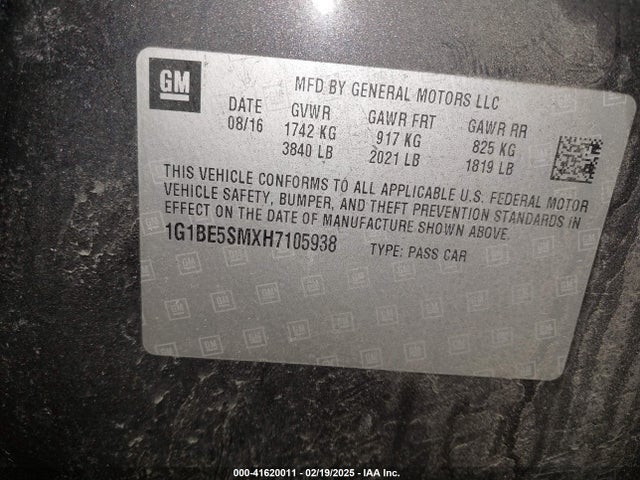 1G1BE5SMXH7105938 Chevrolet Cruze Lt Auto