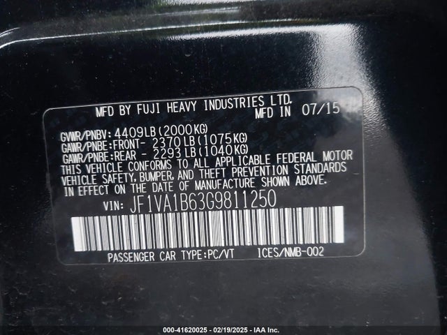 Subaru 2.0 dib turbo 2016 JF1VA1B63G9811250 Image 9