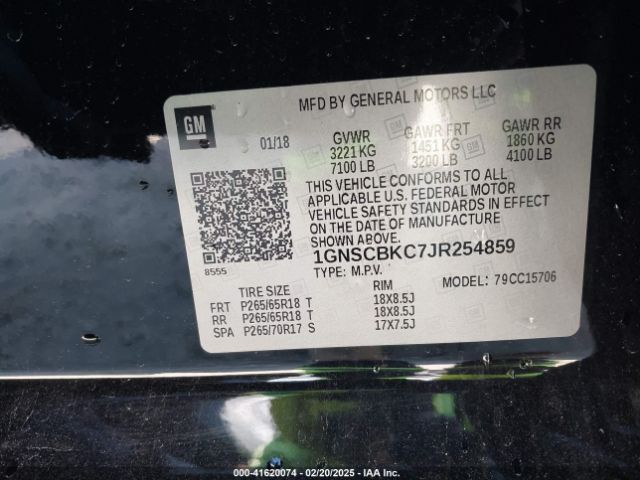 1GNSCBKC7JR254859 Chevrolet Tahoe Lt