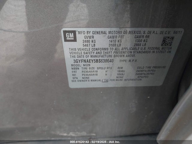 2011 CADILLAC SRX 3GYFNAEY5BS638640 Photo 8