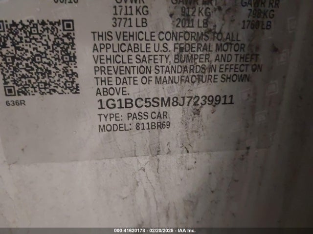 1G1BC5SM8J7239911 Chevrolet Cruze Ls Auto
