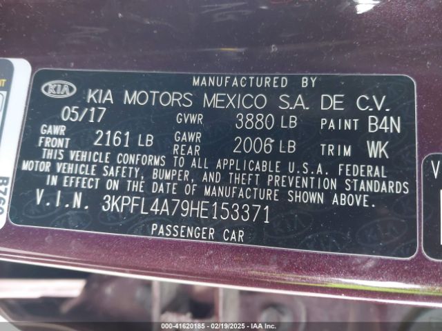 3KPFL4A79HE153371 KIA FORTE LX