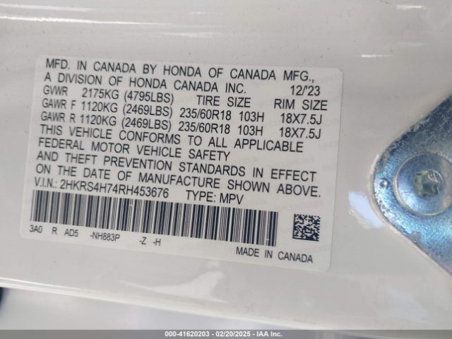 2HKRS4H74RH453676 Honda Cr-v Ex-l Awd