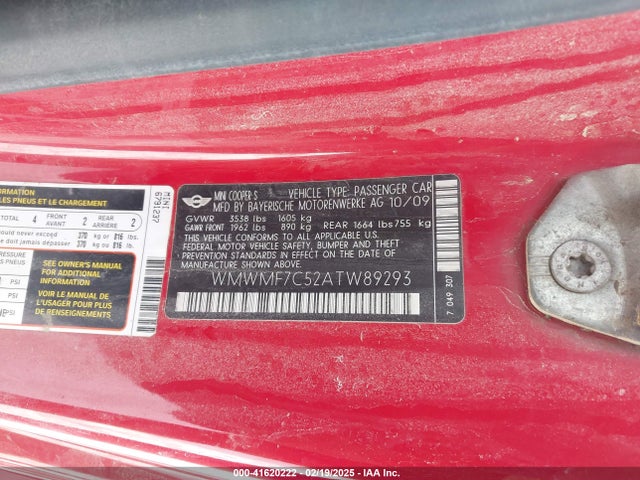 2010 MINI COOPER S WMWMF7C52ATW89293 Photo 8