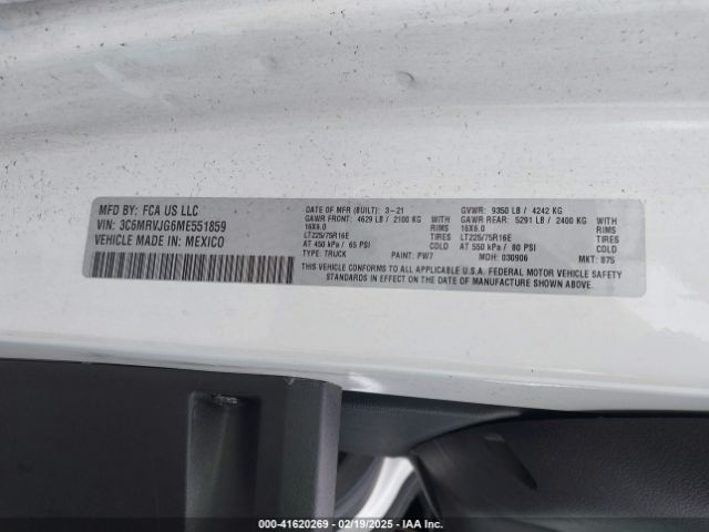 3C6MRVJG6ME551859 RAM Promaster 3500 Cargo Van High Roof 159 Wb Ext