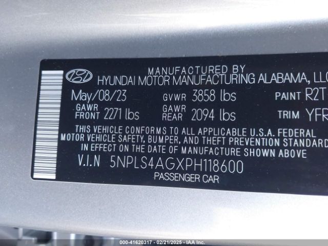 5NPLS4AGXPH118600 Hyundai ELANTRA SEL