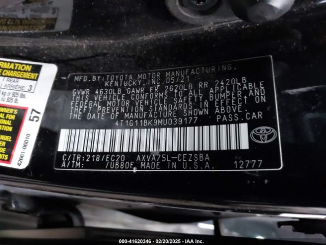 4T1G11BK9MU039177 Toyota Camry Se Nightshade Edition Awd