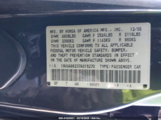 2007 ACURA TL 19UUA66237A015270 Photo 8