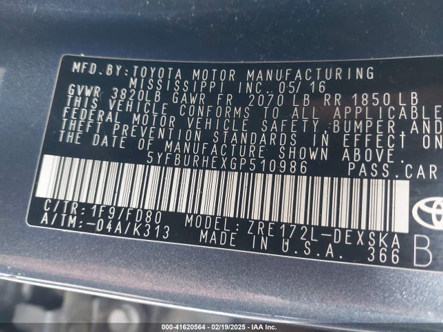 Toyota Corolla S Plus 2016 5YFBURHEXGP510986 Image 9