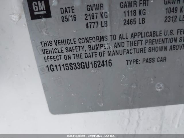 1G1115S33GU162416 Chevrolet Impala 2lt
