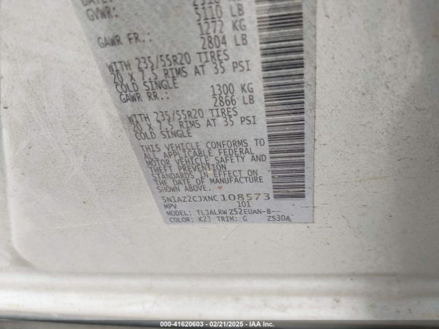 5N1AZ2CJXNC108573 Nissan Murano Sl Fwd