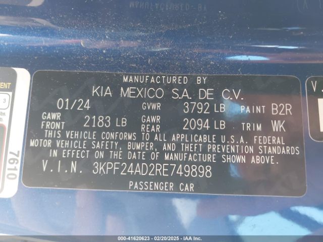 3KPF24AD2RE749898 KIA Forte Lxs