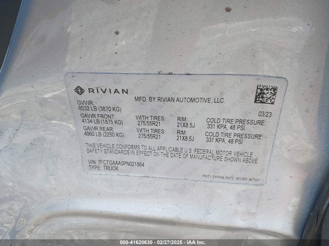 Rivian R1t Adventure Quad Motor Large Pack 2023 7FCTGAAA0PN021864 Image 9