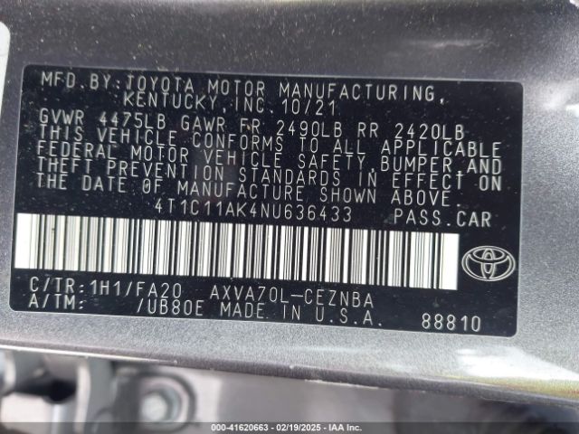 4T1C11AK4NU636433 Toyota CAMRY LE