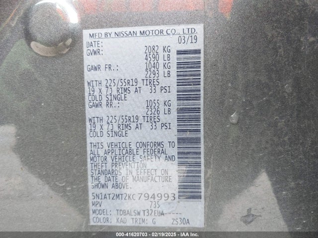 Nissan Rogue Sl 2019 5N1AT2MT2KC794993 Image 9