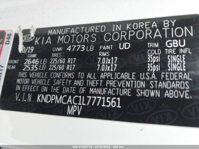 KNDPMCAC1L7771561 KIA Sportage Lx