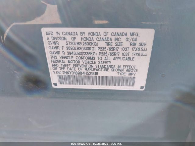 2004 ACURA MDX 2HNYD18984H521818 Photo 8