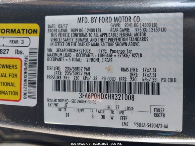 3FA6P0HDXHR321008 Ford FUSION SE