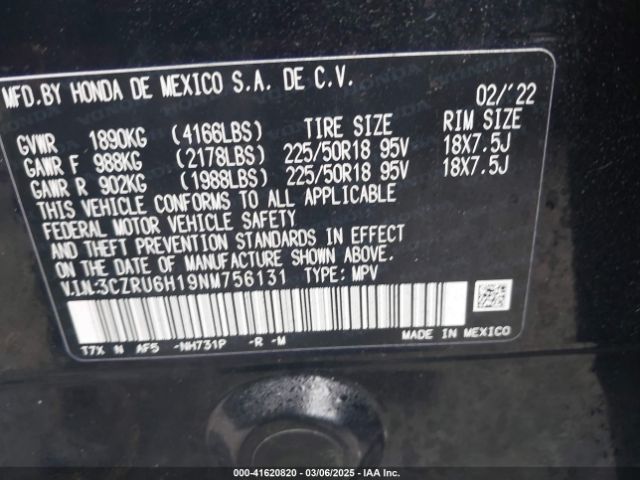3CZRU6H19NM756131 Honda Hr-v Awd Sport