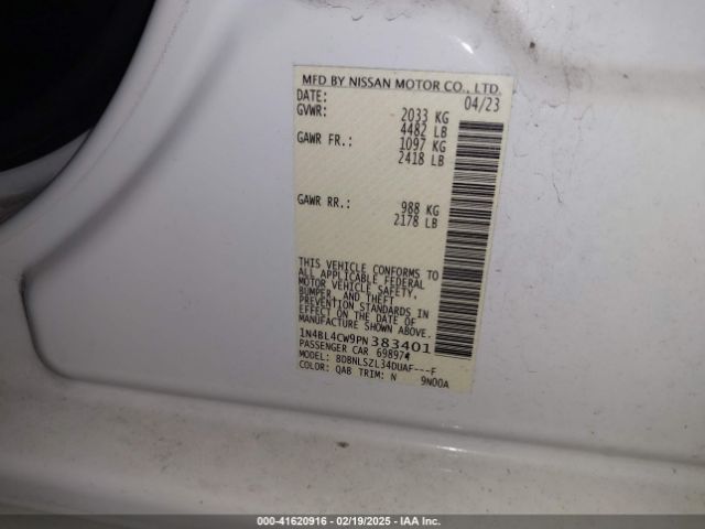1N4BL4CW9PN383401 Nissan Altima Sr Intelligent Awd