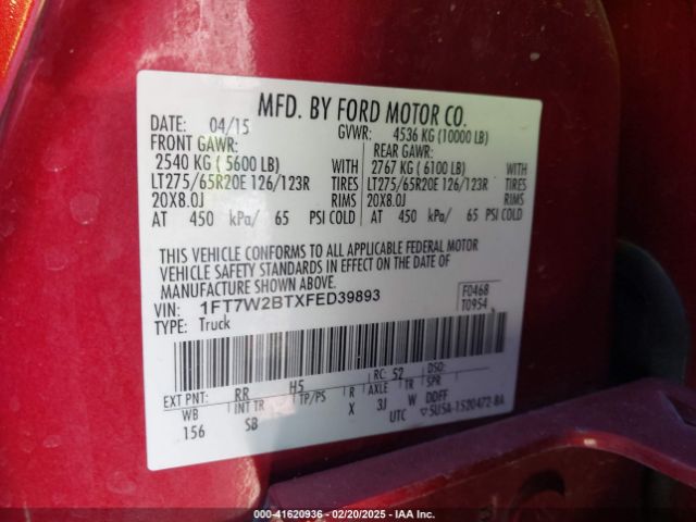 1FT7W2BTXFED39893 Ford F-250 Lariat