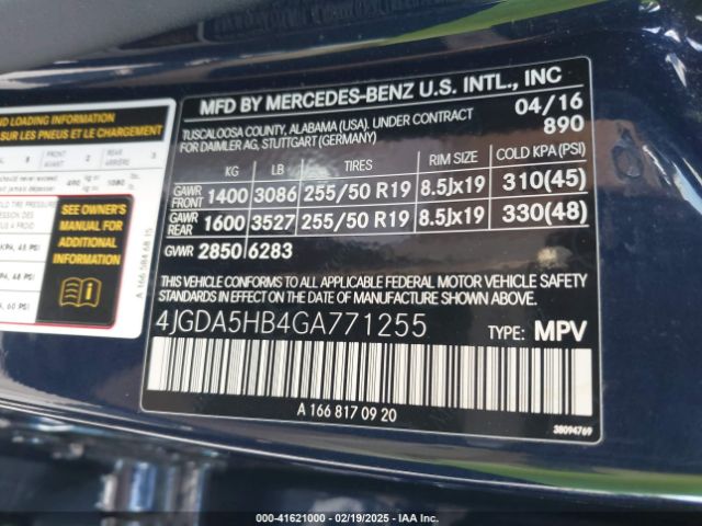 4JGDA5HB4GA771255 Mercedes-Benz Gle 350 4matic