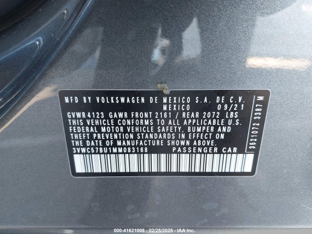 3VWC57BU1MM083168 Volkswagen Jetta 1.4t R-line/1.4t S/1.4t Se