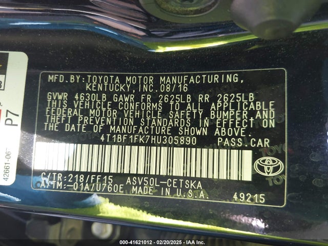 Toyota CAMRY SE 2017 4T1BF1FK7HU305890 Image 9