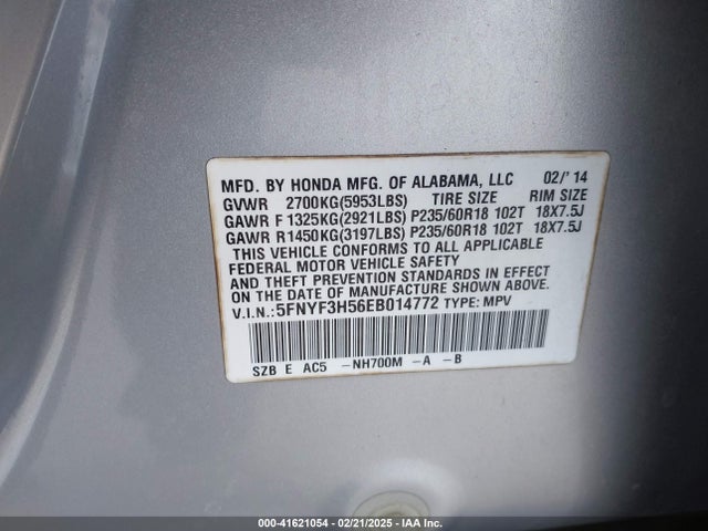 Honda Pilot Ex-l 2014 5FNYF3H56EB014772 Image 9