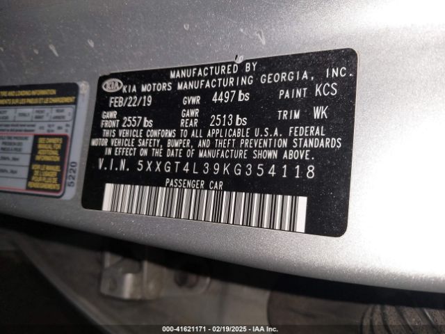 5XXGT4L39KG354118 KIA Optima Lx