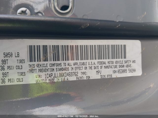 1C4PJLLB6KD469762 Jeep Cherokee Latitude Plus Fwd