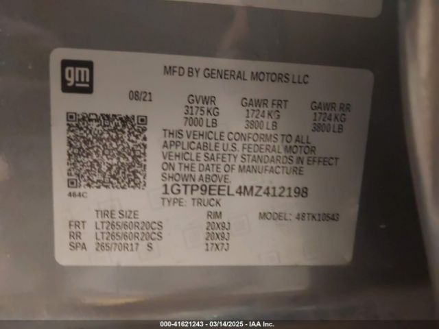 1GTP9EEL4MZ412198 GMC Sierra 1500 4wd  Short Box At4