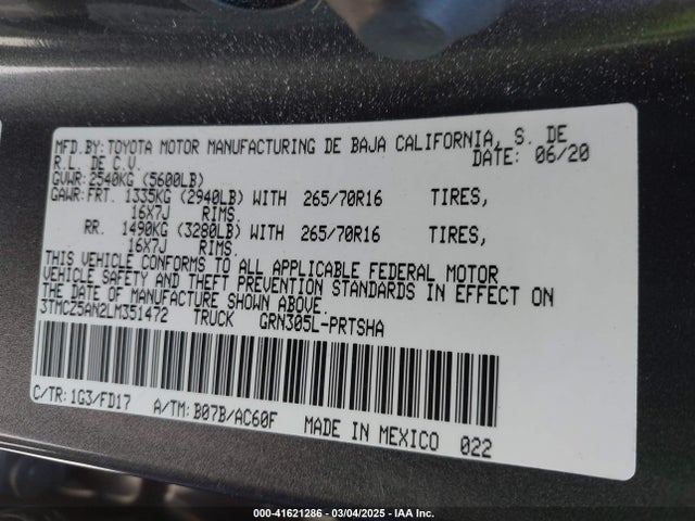 3TMCZ5AN2LM351472 Toyota 2gr-fks