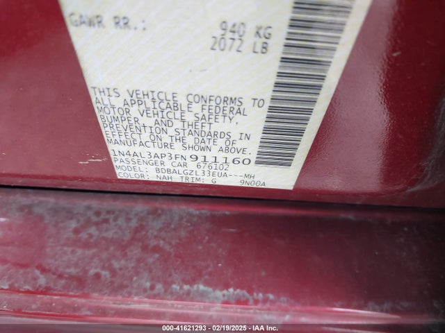 1N4AL3AP3FN911160 Nissan Altima 2.5 S