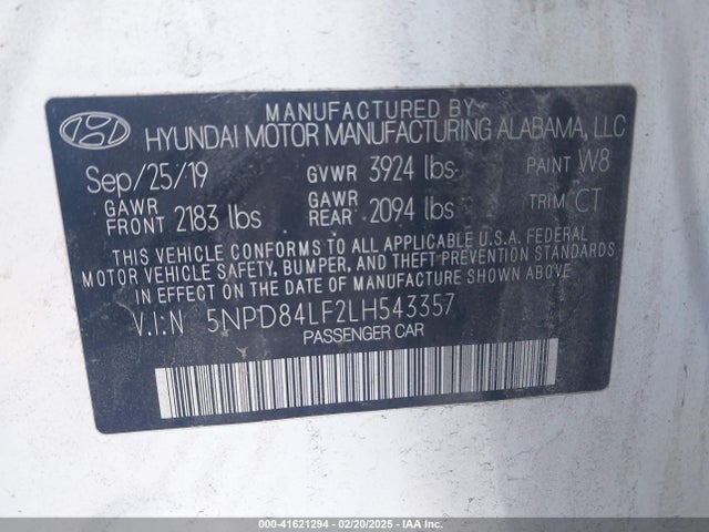 5NPD84LF2LH543357 Hyundai ELANTRA SEL