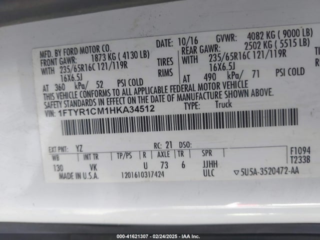 1FTYR1CM1HKA34512 Ford Transit-250