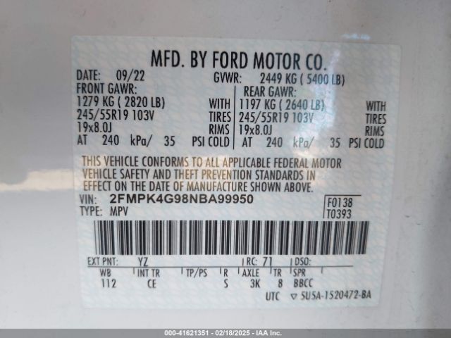 2FMPK4G98NBA99950 Ford EDGE SE