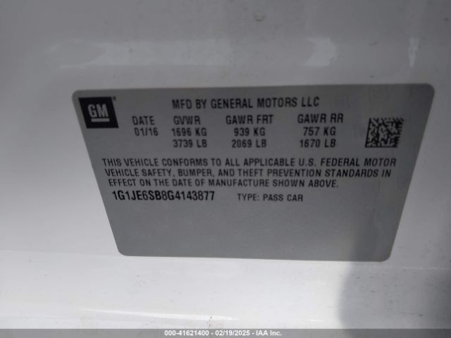 1G1JE6SB8G4143877 Chevrolet Sonic Ltz Auto