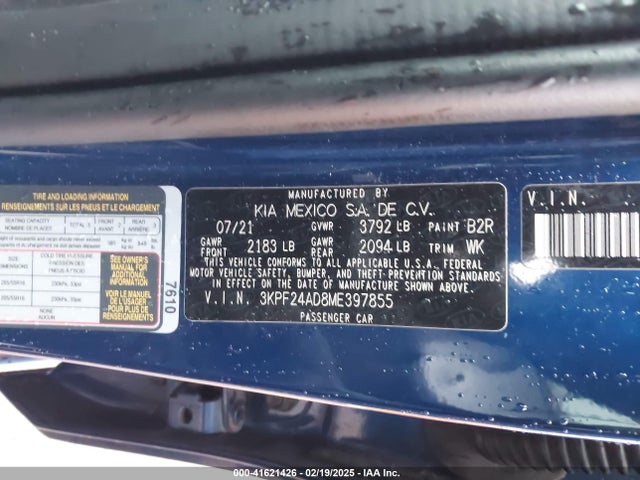 3KPF24AD8ME397855 KIA Forte Lxs