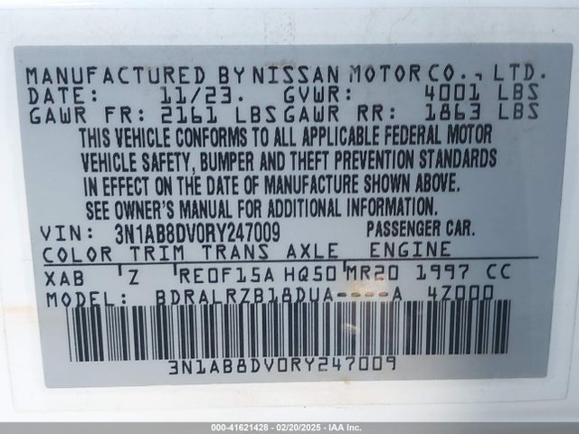 3N1AB8DV0RY247009 Nissan Sentra Sr Xtronic Cvt