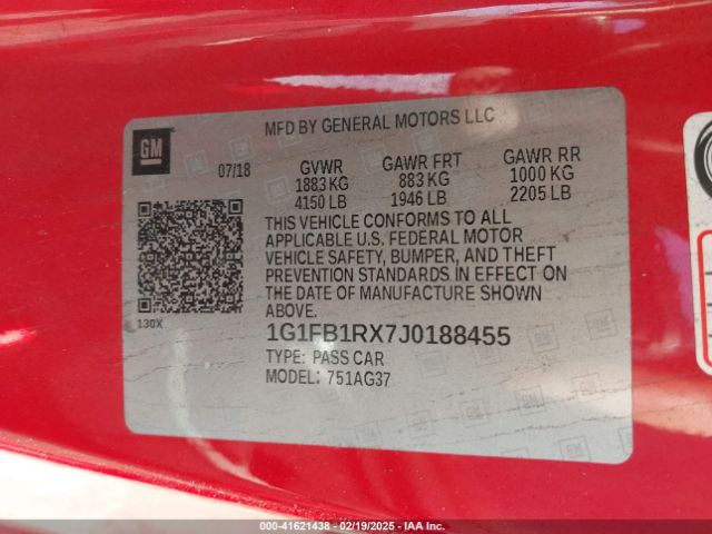 1G1FB1RX7J0188455 Chevrolet Camaro 1lt