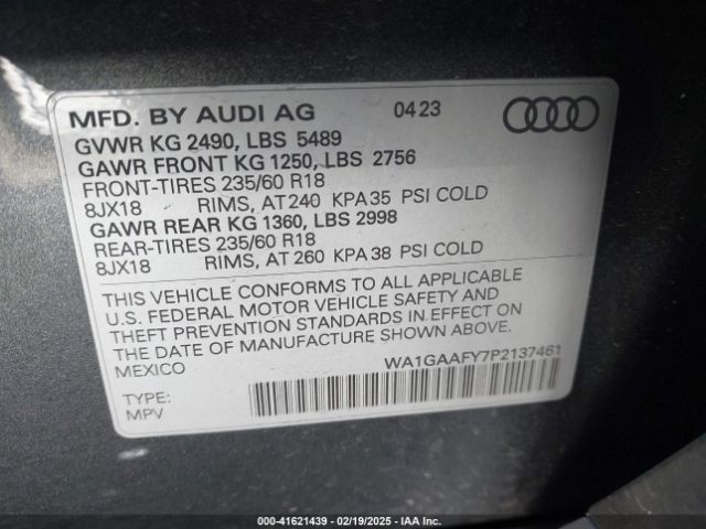 WA1GAAFY7P2137461 Audi Q5 Premium 45 Tfsi S Line Quattro