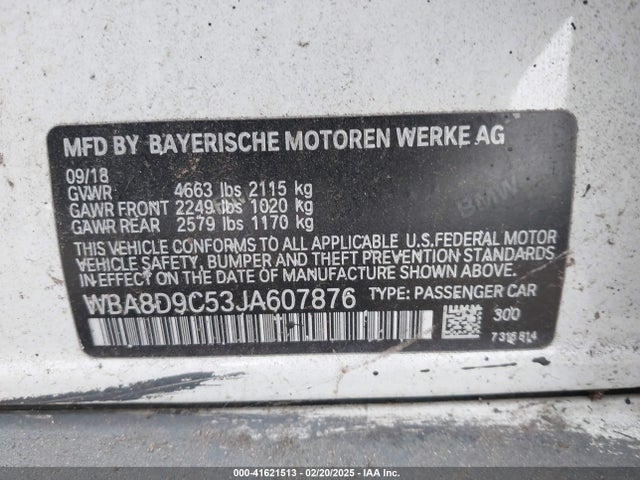 2018 Bmw 330i Xdrive მანქანა იყიდება აუქციონზე, vin: WBA8D9C53JA607876, აუქციონის ნომერი: 41621513