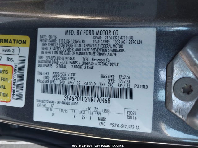 Ford Fusion Hybrid Se 2017 3FA6P0LU2HR190468 Image 9