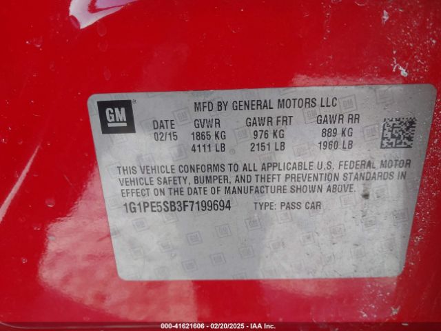 1G1PE5SB3F7199694 Chevrolet Cruze 2lt Auto