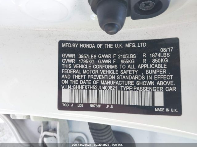 SHHFK7H52JU400821 Honda CIVIC EX