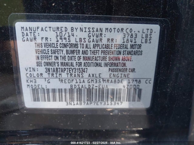 3N1AB7AP7EY315347 Nissan SENTRA SV