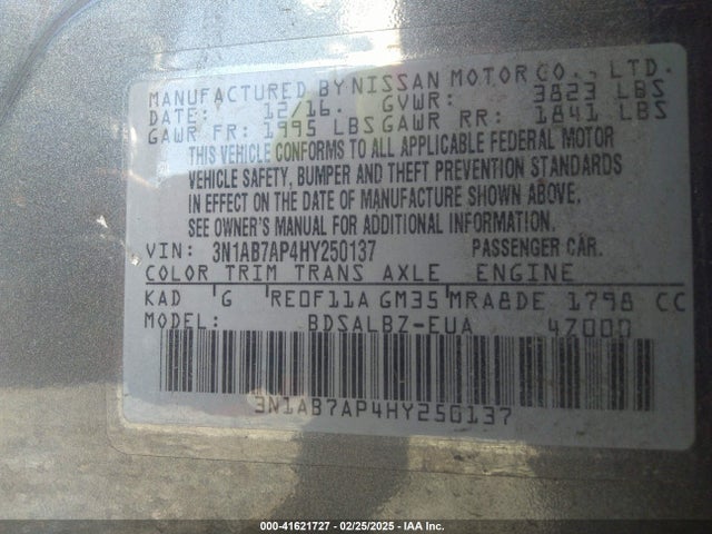 3N1AB7AP4HY250137 Nissan SENTRA S