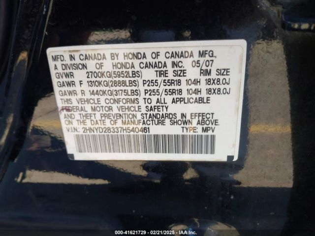 2007 ACURA MDX 2HNYD28337H540461 Photo 8